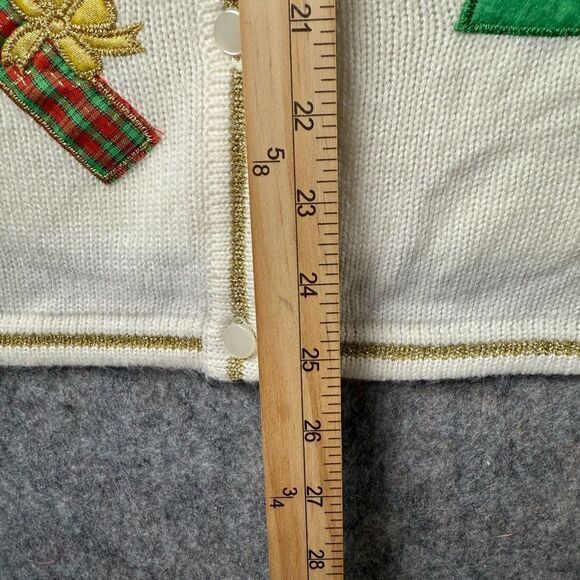 Holiday Christmas Ugly Sweater Vest Women's Large White Embellished Button Front - Picture 6 of 9